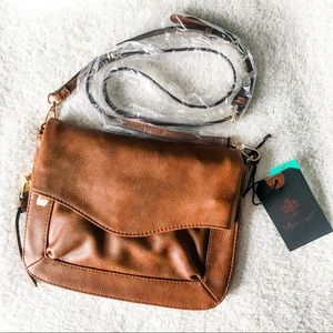 NWT Faux Leather Foldover Crossbody/Clutch Purse with Detachable Strap